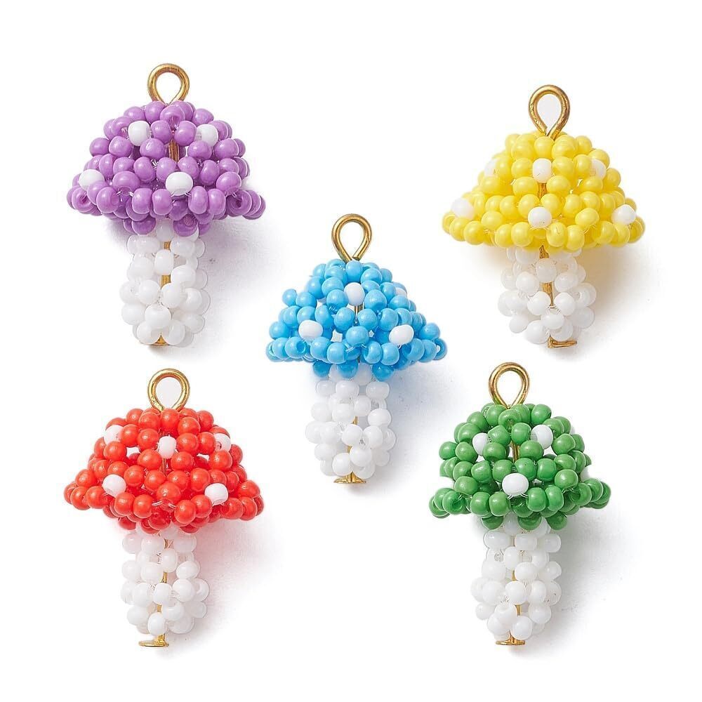 7957 5Pcs Mushroom Charms Glass Vegetable Easter Charms Colorful Seed